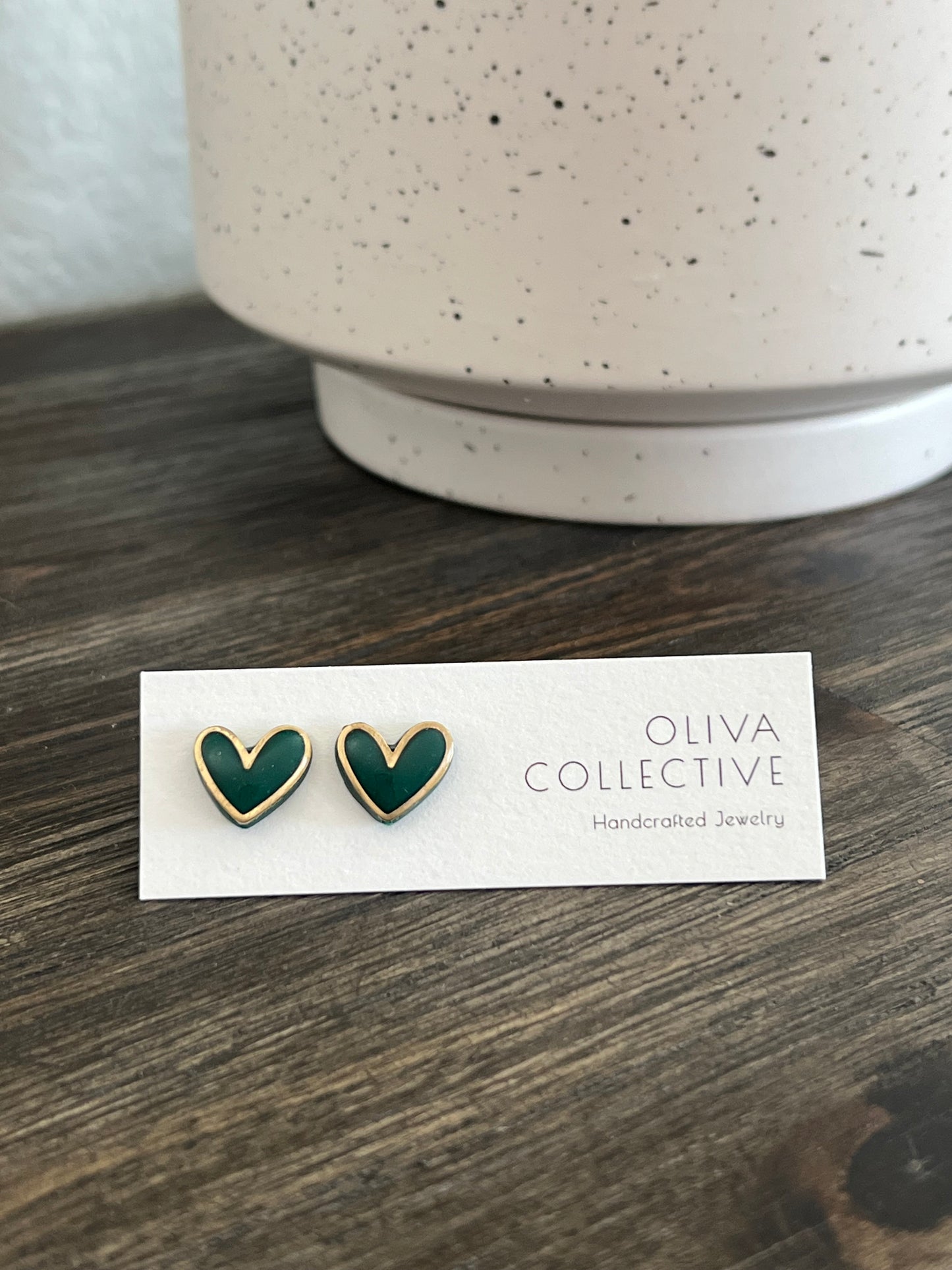 St Patricks Day Collection - Green & Gold Heart Stud Earrings