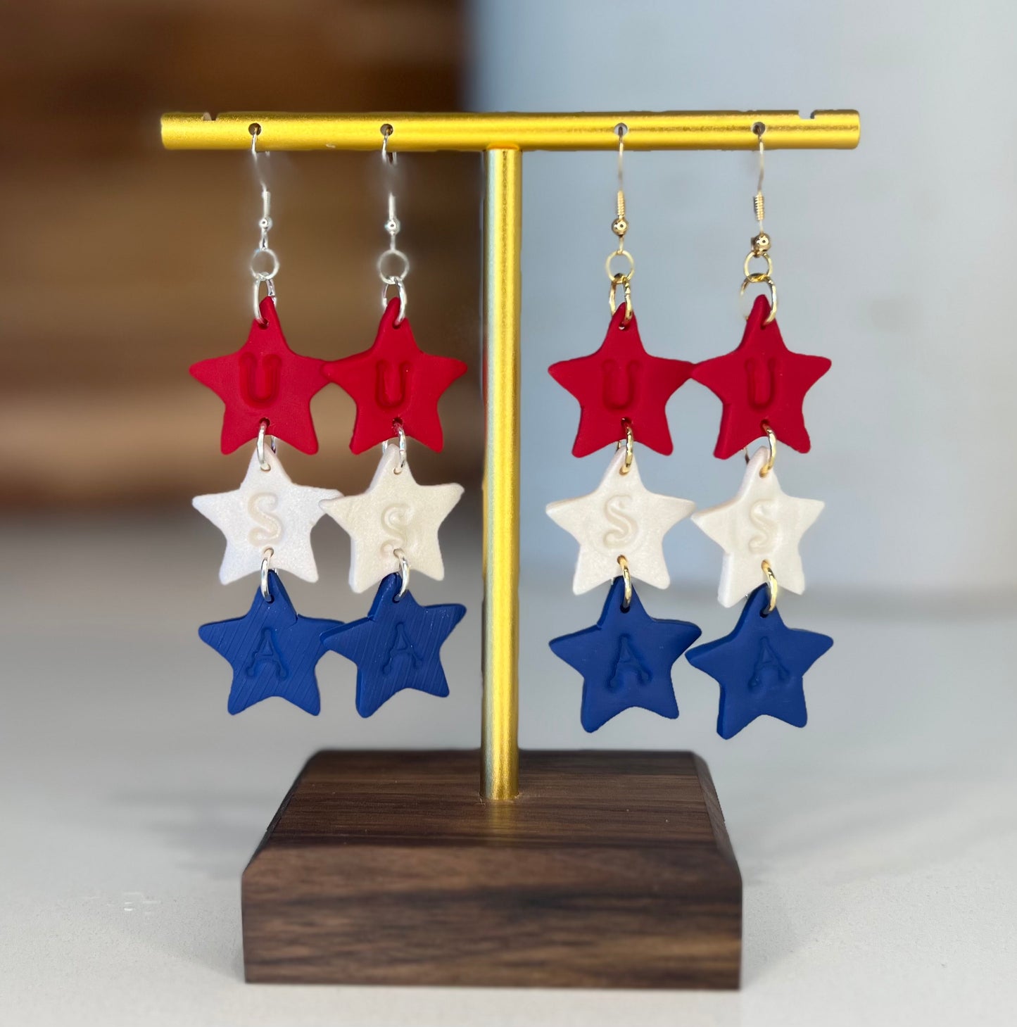 Red, White & Blue USA Star Earrings