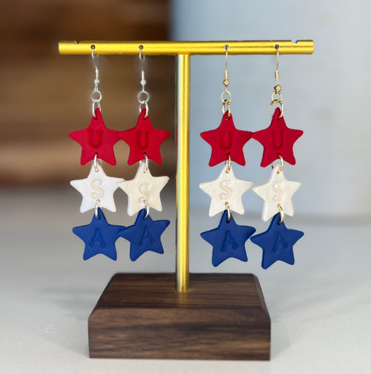 Red, White & Blue USA Star Earrings