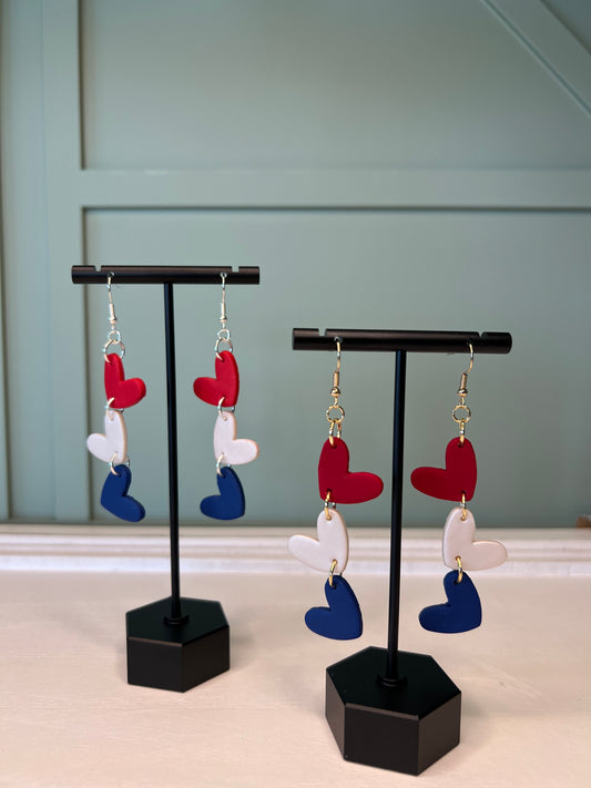 Red, White & Blue Heart Earrings (Larger Size)