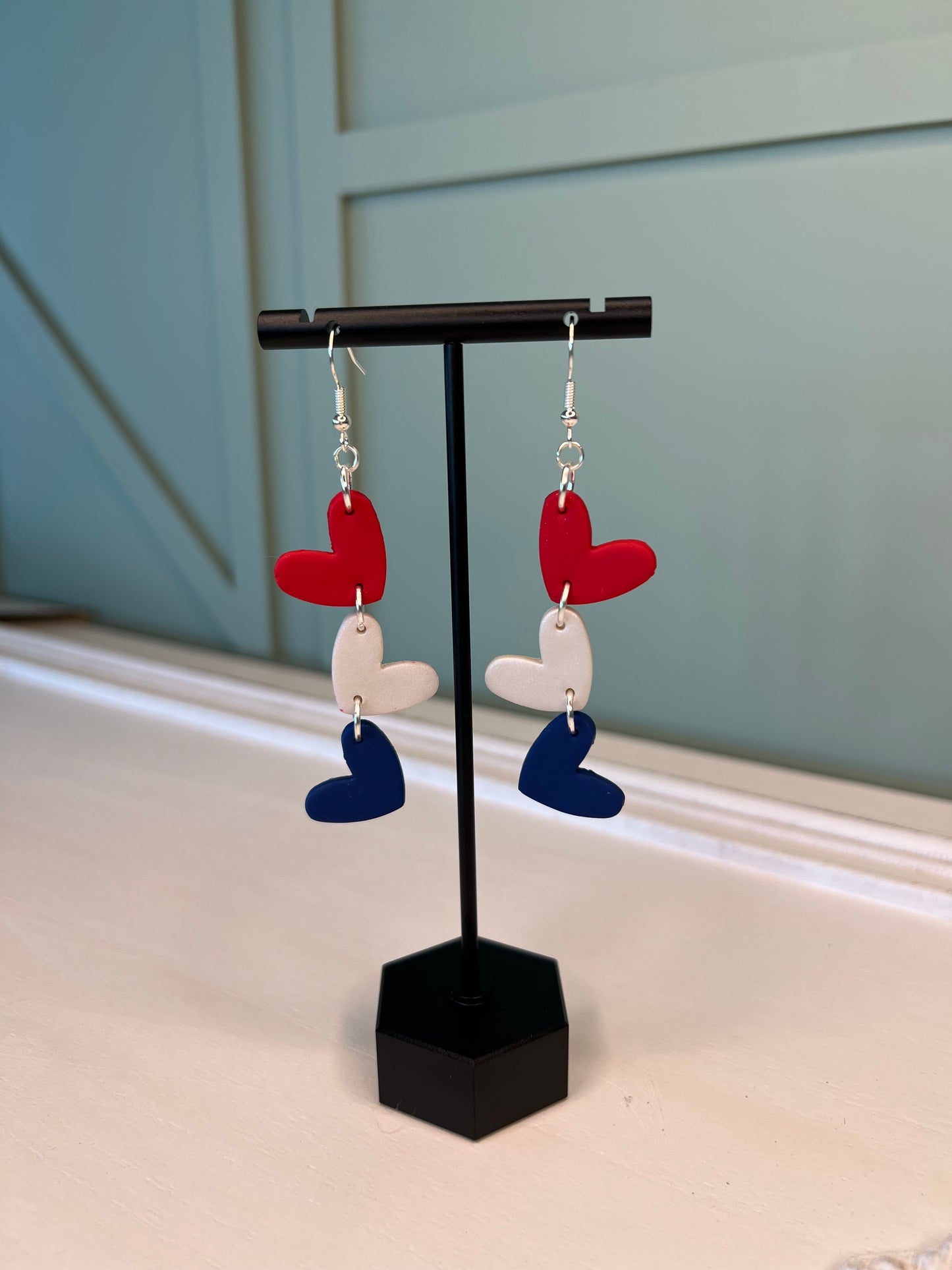 Red, White & Blue Heart Earrings (Larger Size)