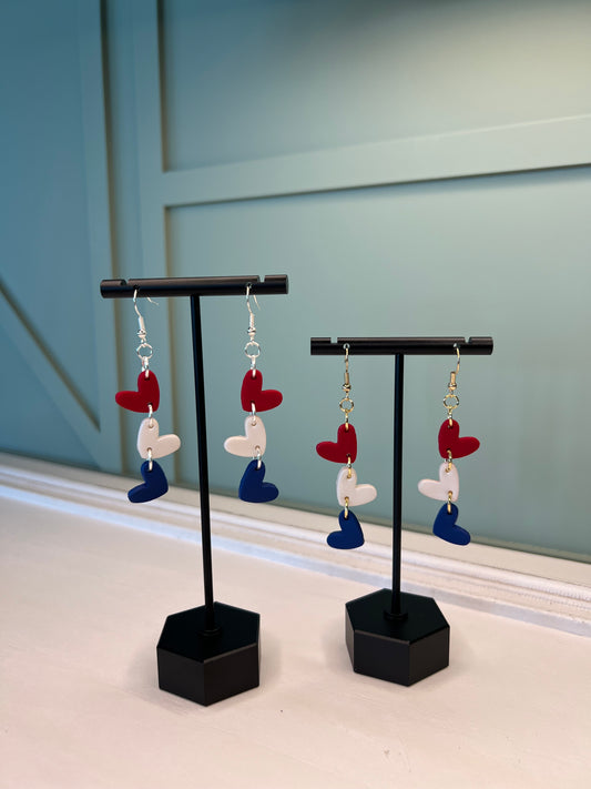 Red, White & Blue Heart Earrings (Smaller Size)