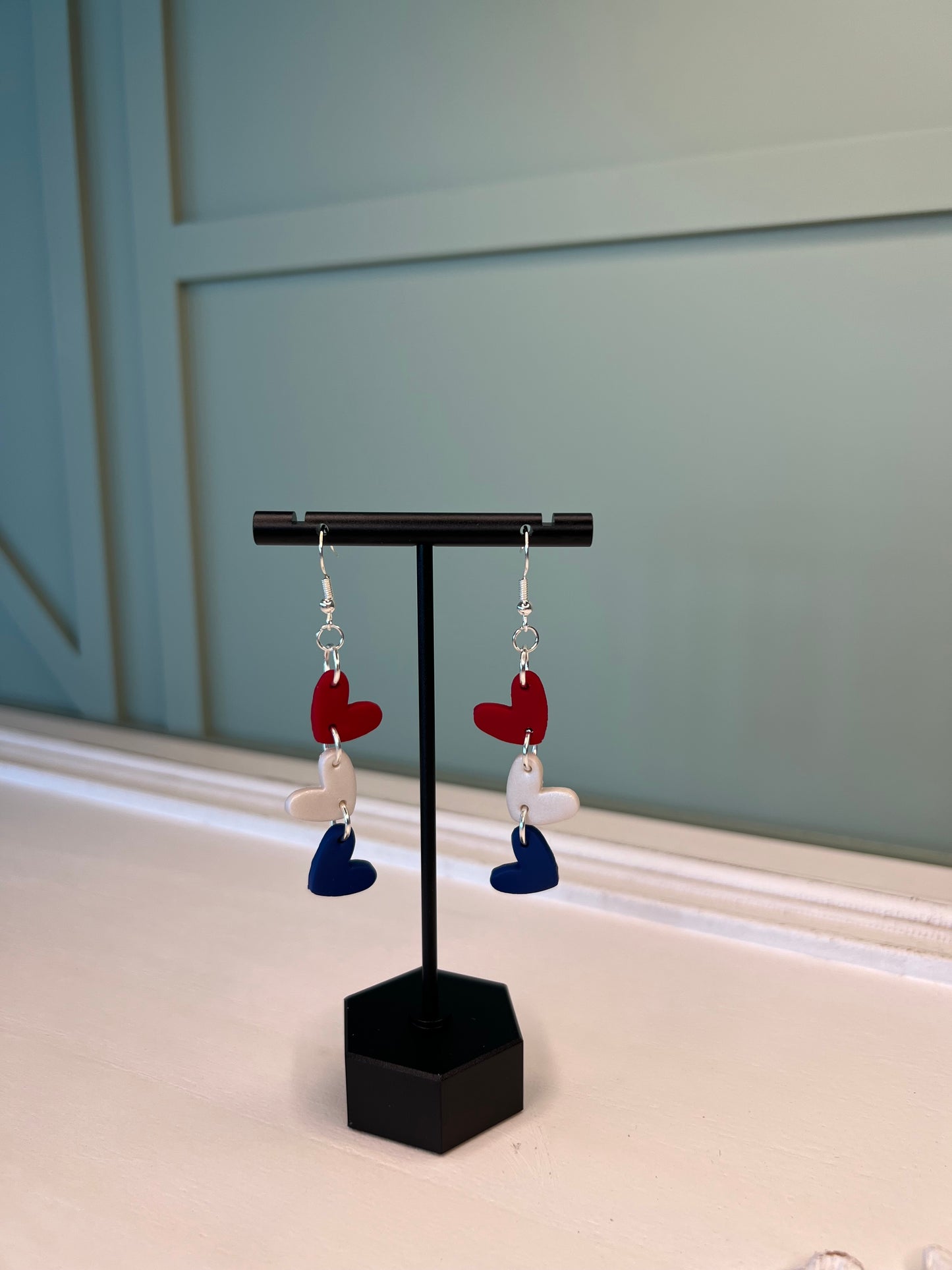 Red, White & Blue Heart Earrings (Smaller Size)